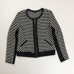 DREW Striped Zip Cardigan Sweater Jacket Large Heavy Cotton Blend Black Ivory